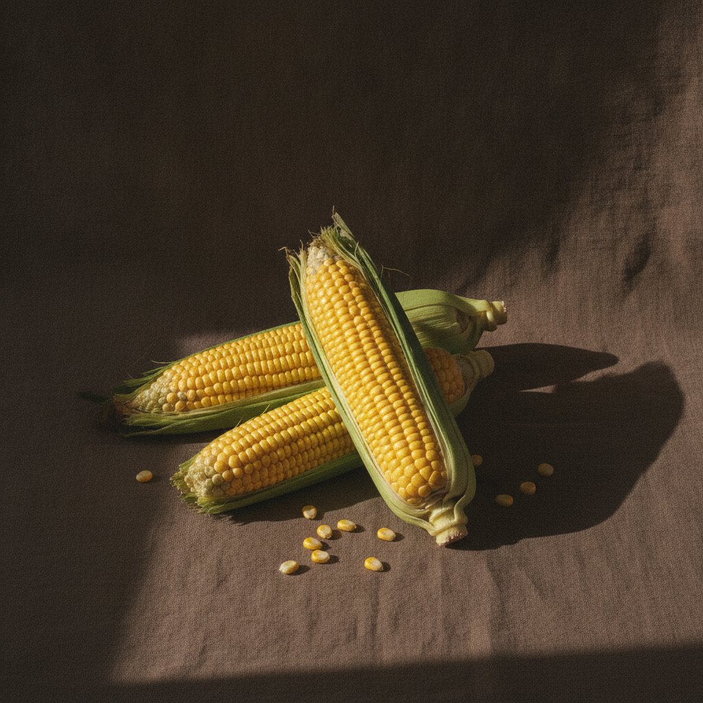 Partly husked ears of yellow maize, illustrative image